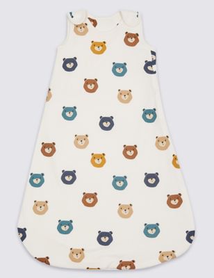 Pure Cotton Teddy Print 1.5 Tog Sleeping Bag